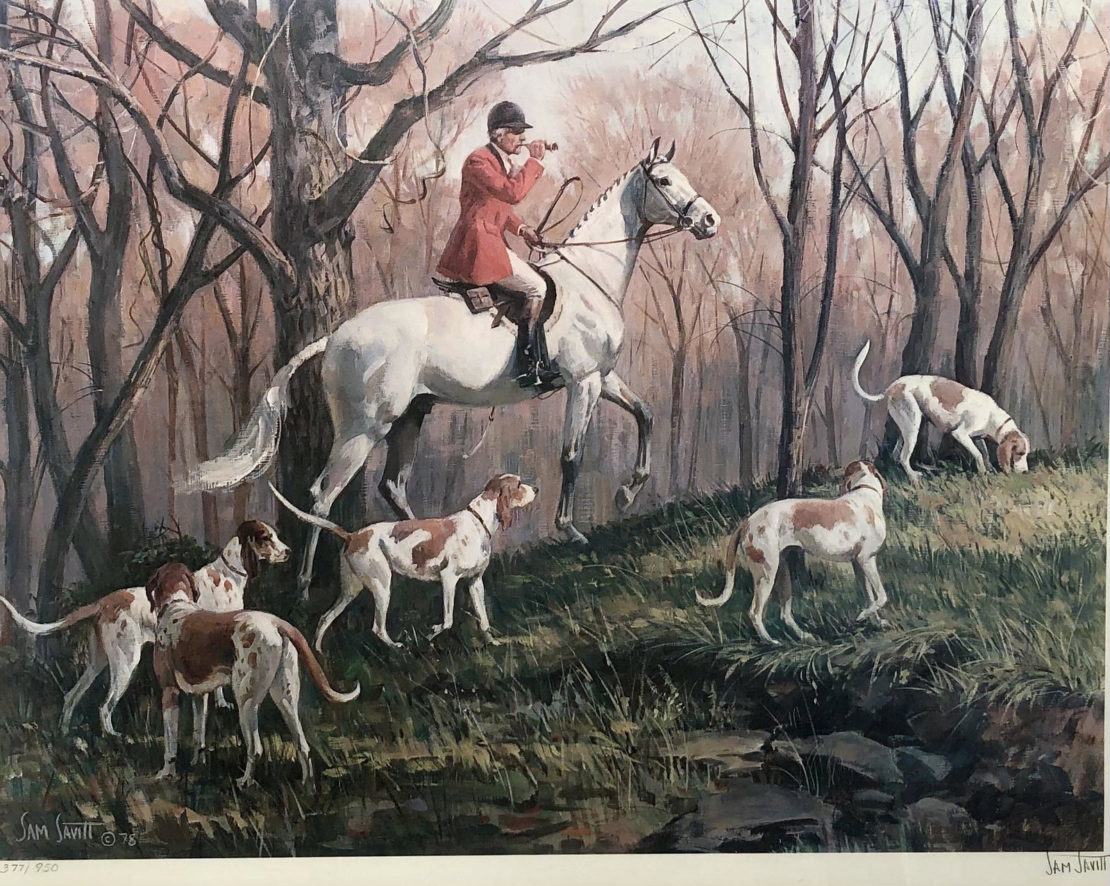SAM SAVITT PRINT "GOING HOME": 377/950; signed in pencil lower right; matted and framed 15" x 21", VG-EX