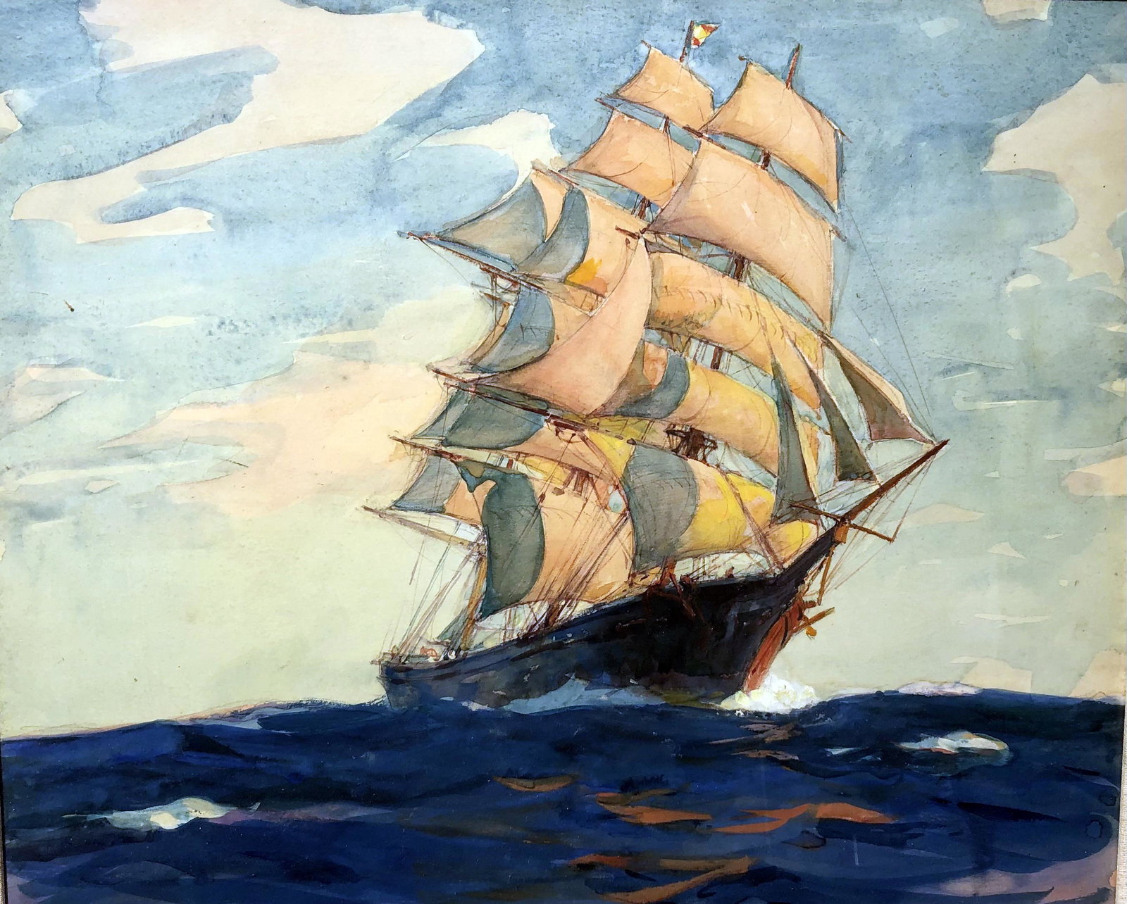 W. J. ALYWARD GOUACHE ON BOARD: "The Clipper Ship", signed lower left; matted and framed 14" x 17", VG-EX