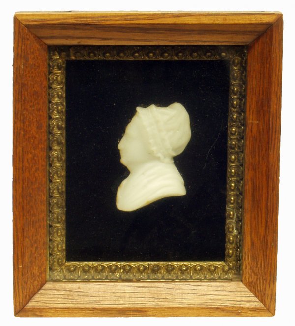WAX RELIEF PROFILE of MARTHA WASHINGTON: WAX RELIEF PROFILE of MARTHA WASHINGTON - Probably late 19th or early 20th Century; shadow box framed; (image) 3 1/2" x 2 1/2", G-VG