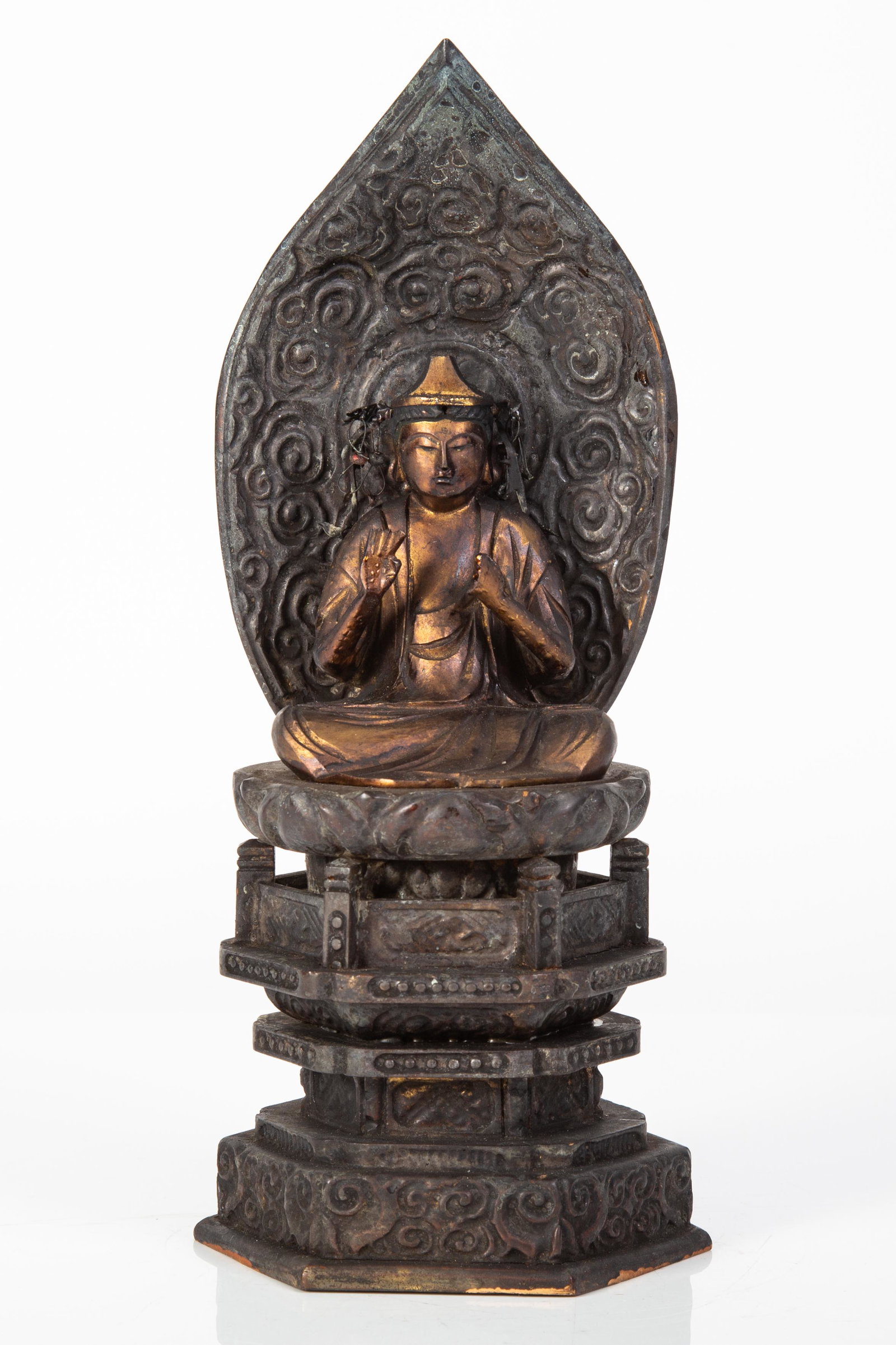 CARVED & LACQUERED BUDDHA: Japan, Meiji, late 19th Century; from a domestic shrine; some discoloration; H-10", G-VG