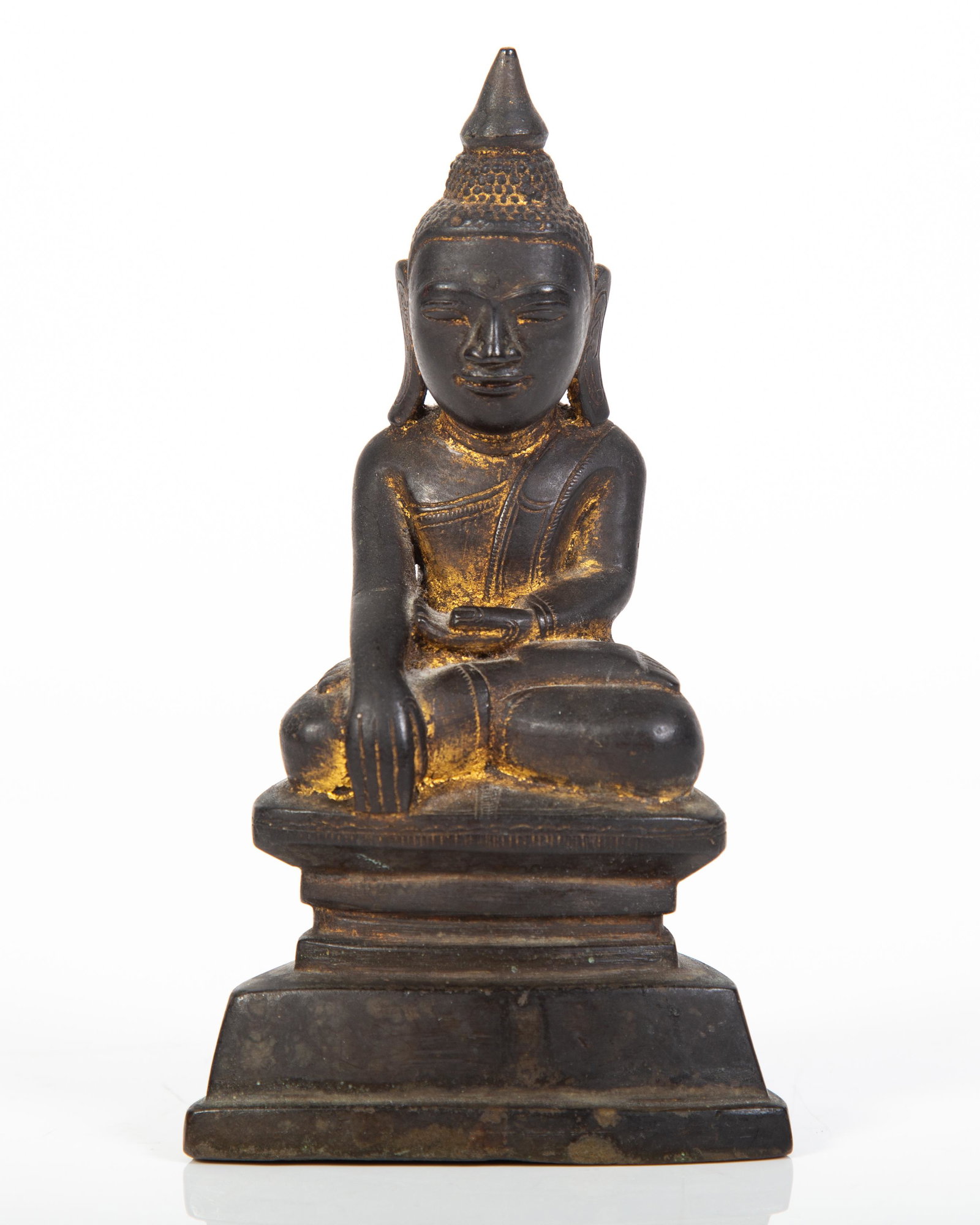 THE BUDDHA: Thai or Burmese, 18th/19th Century; bronze with trace of gilding; finish wear; H-5", G-VG
