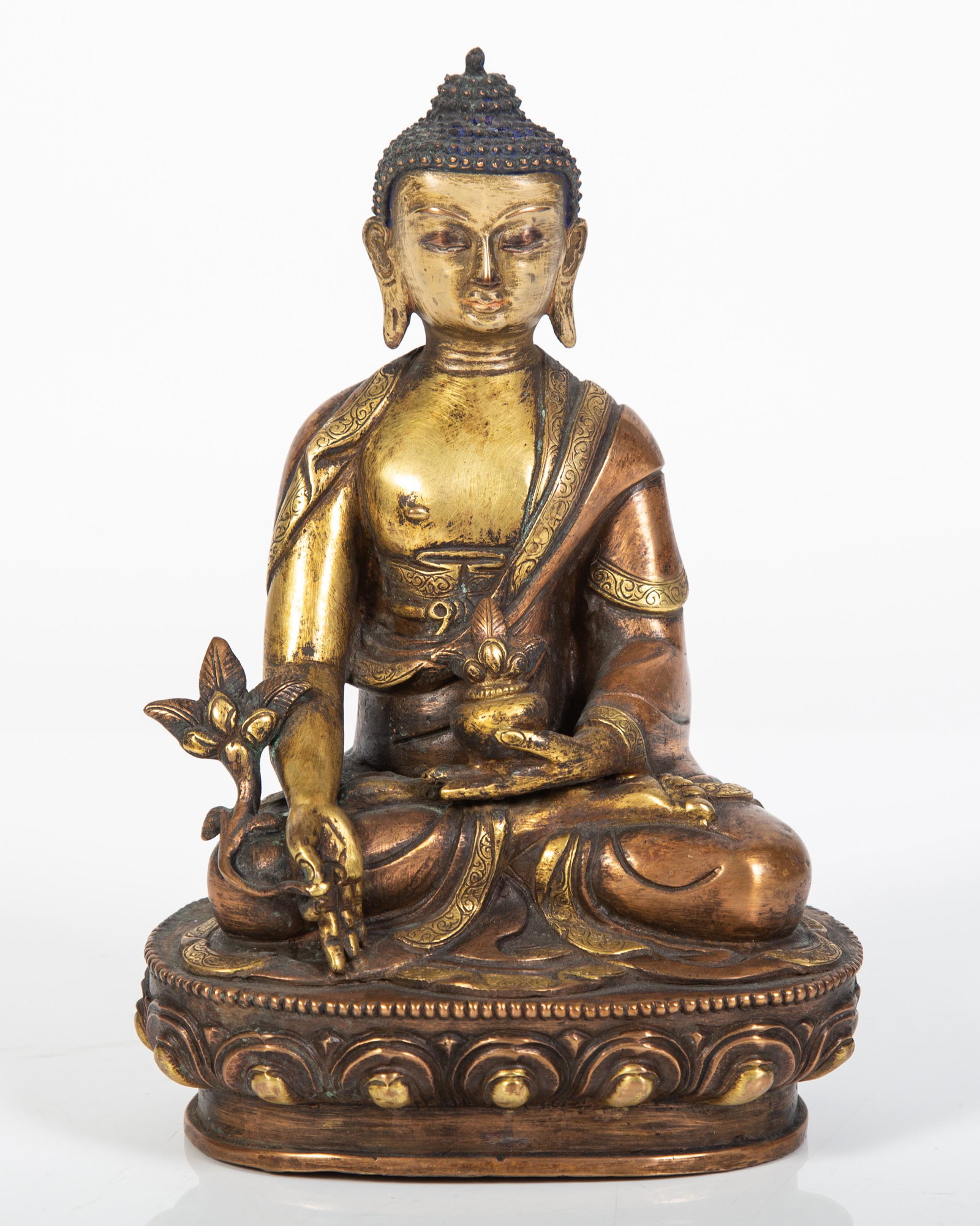 THE BUDDHA - NEPAL: Nepal, 20th Century; partially gilt, copper, painted face and hair; normal wear; H-8", VG-EX
