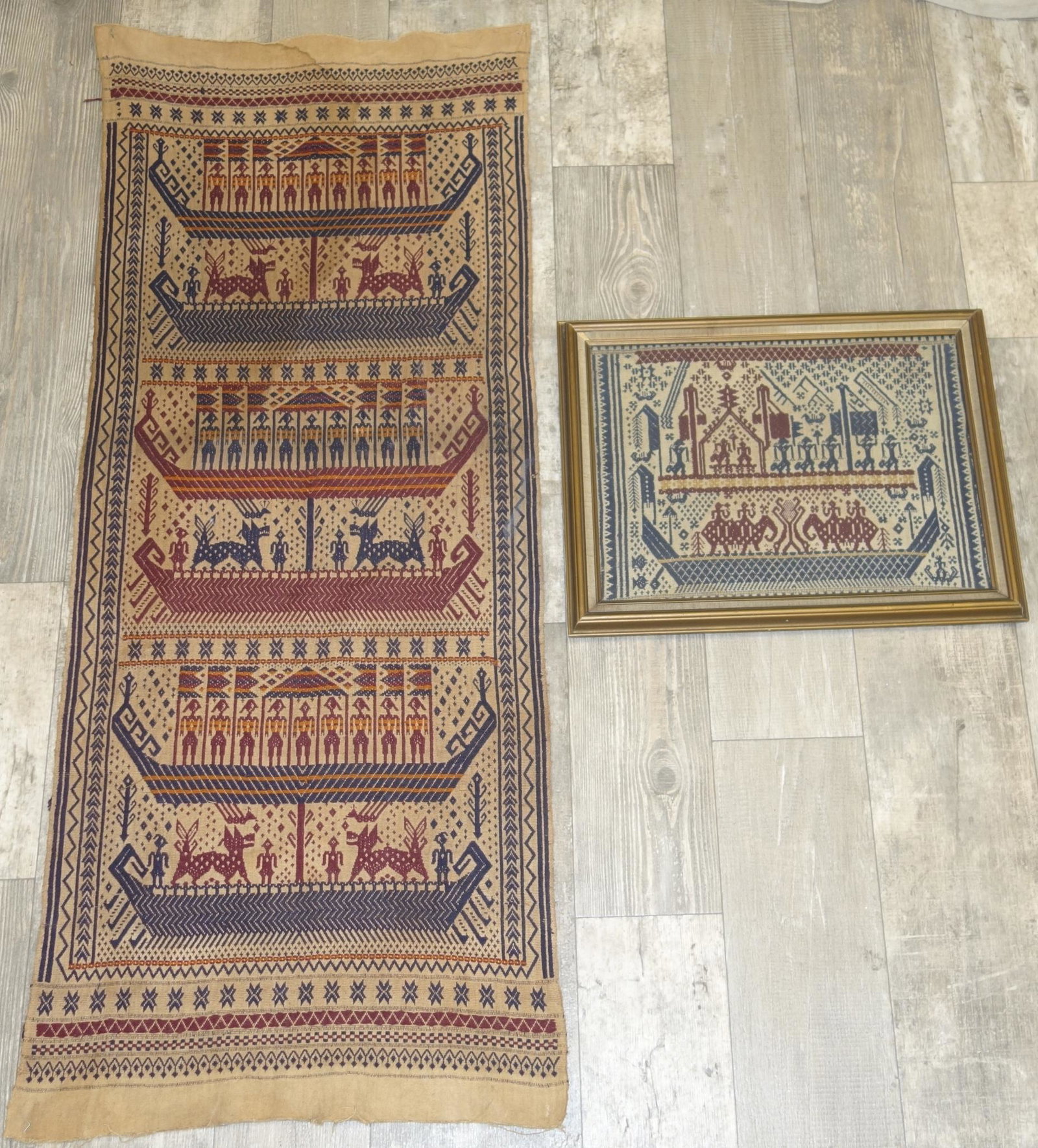 INDONESIAN ETC TEXTILES (2): Indonesian flores or Sumba (?); (1) overshot textile fragment; 20th Century; wear; biggest- 20" x 46"; G-VG