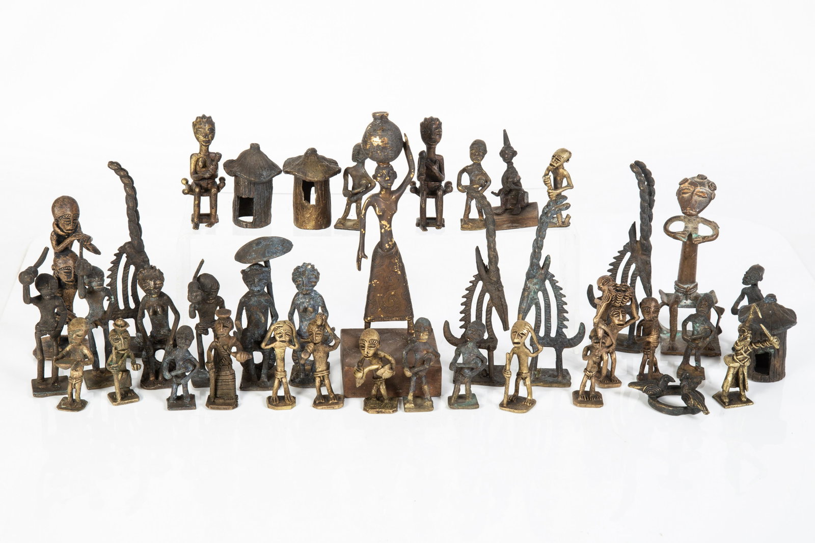 GOLD WEIGHT STYLE FIGURES (42 +/-): All appear to be 20th Century; normal wear; H- 2"-7 1/2"; G-VG
