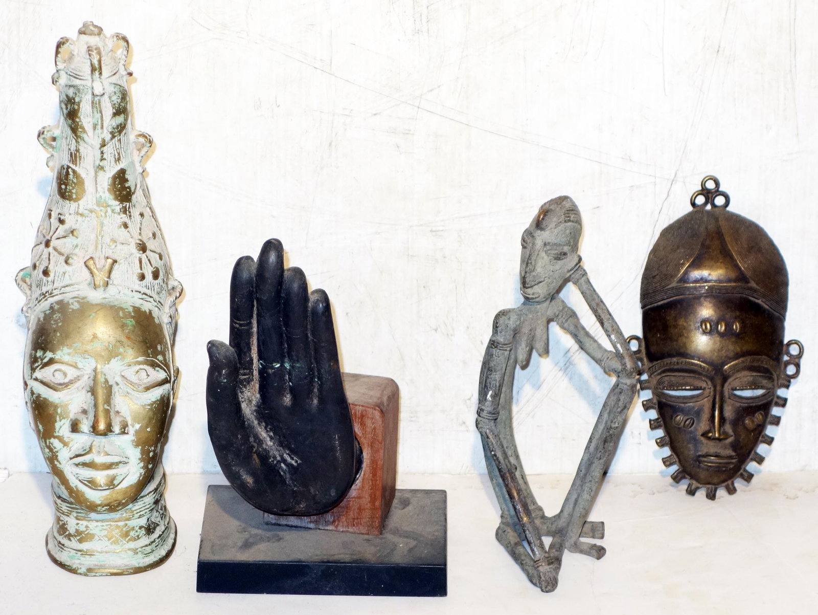 BRONZE & METAL ARTIFACTS (4): normal wear; largest 13" x 4", G-VG