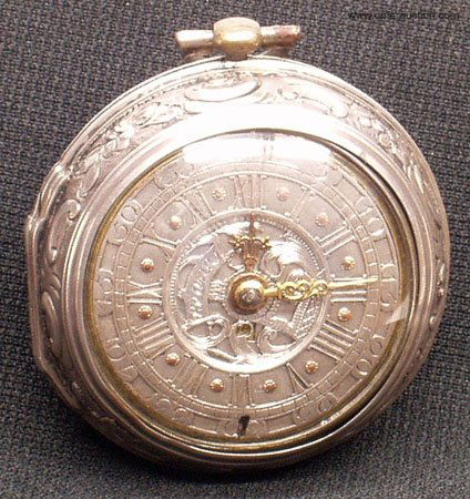 REANES LONDON POCKET WATCH: REANES LONDON POCKET WATCH - Fuse, silver case classical embossed back; pop-out movement, layered engraved face, untested, H-2", F