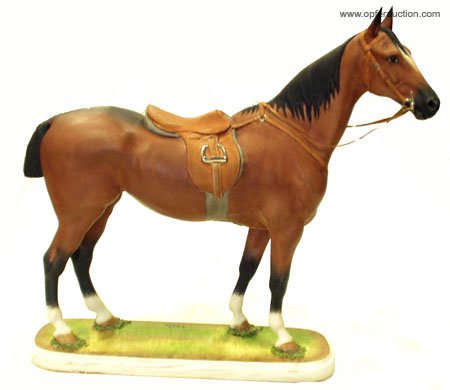 BOEHM PORCELAIN HUNTER: BOEHM PORCELAIN HUNTER - Horse with saddle Edgar Marshall, 1912-1969, painted porcelain, L-17", VG-EX