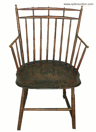 BIRDCAGE WINDSOR ARM CHAIR: BIRDCAGE WINDSOR ARM CHAIR - Bamboo turnings; 7-spindle back; G-VG