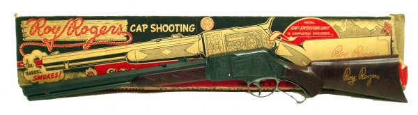 MARX ROY ROGERS CARBINE: MARX ROY ROGERS CARBINE - Cap shooter; molded plastic; original box torn and missing end flaps, box is F-G; L-25 1/2", VG-EX