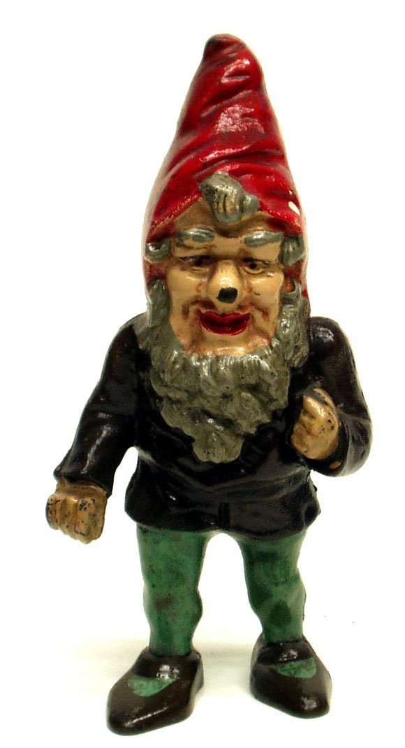 CAST IRON GNOME / DWARF DOORSTOP: CAST IRON GNOME / DWARF DOORSTOP - Old repaint or over-varnished; H-11", G
