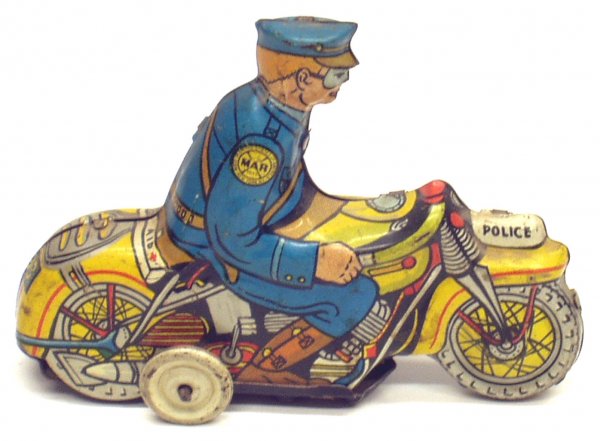 MARX POLICE MYSTERY CYCLE: MARX POLICE MYSTERY CYCLE - Litho tin, mechanical, working; minor wear and scratches; L-4", G-VG