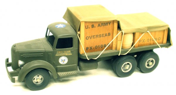 SMITH MILLER ARMY TRUCK: SMITH MILLER ARMY TRUCK - Painted cast metal and wood; L-19", EX-NM