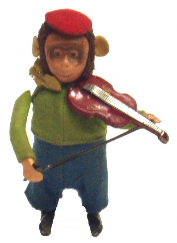 SCHUCO MONKEY VIOLINIST: SCHUCO MONKEY VIOLINIST - Tin and cloth, mechanical, working; normal wear; H-4 1/2", G-VG