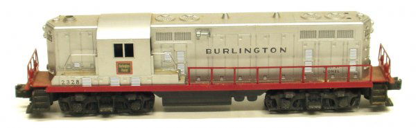 LIONEL BURLINGTON DIESEL ENGINE: LIONEL BURLINGTON DIESEL ENGINE - Burlington GP-7, diesel engine #2328; plastic and painted metal; L-14 1/2"