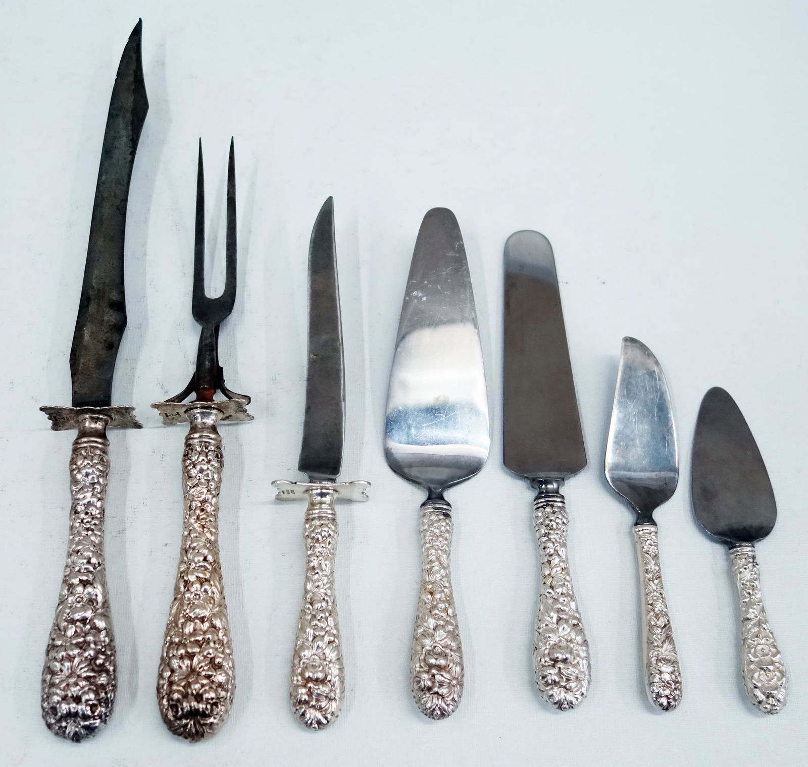 STERLING REPOUSSE SERVICE FLATWARE (7) (1 of 1)