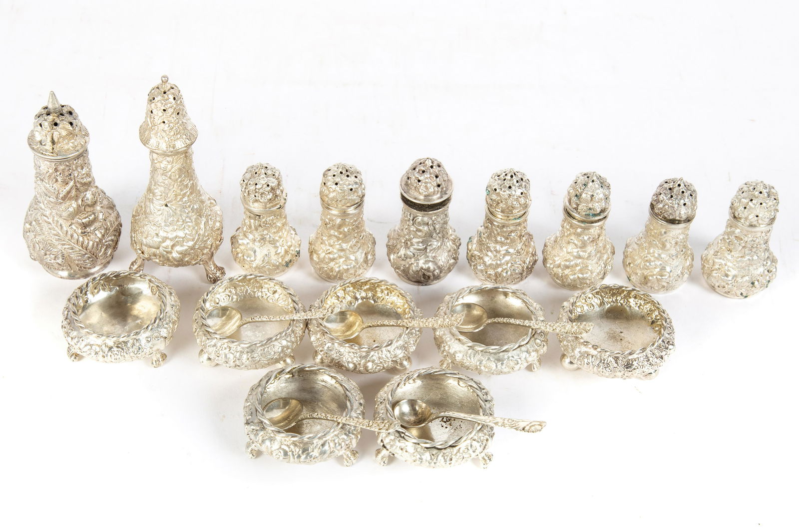 STERLING REPOUSSE SALTS & SHAKERS (1 of 8)