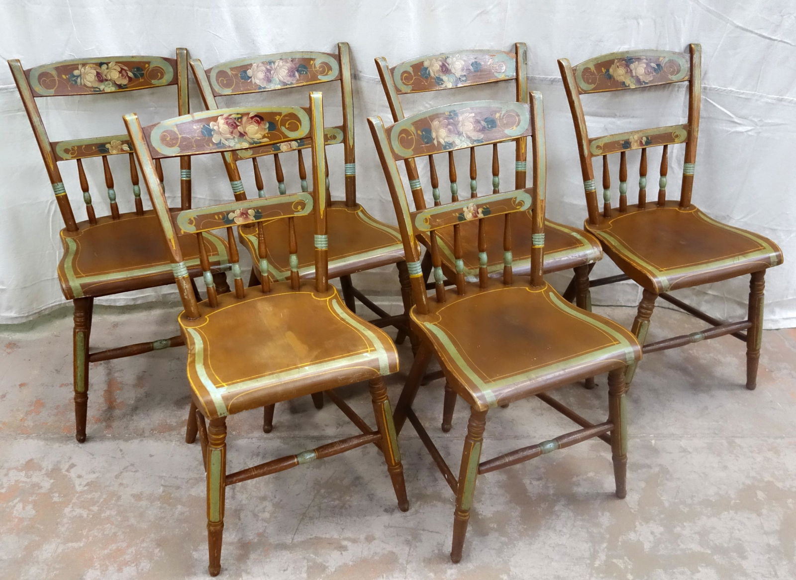 SET OF PAINTED PLANK SEAT CHAIRS (6) (1 of 1)