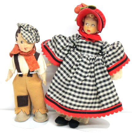 (2) LENCI DOLLS: Boy and girl; painted cloth faces; cloth bodies; girl has original tag; H-7 1/2" - 9", G-VG