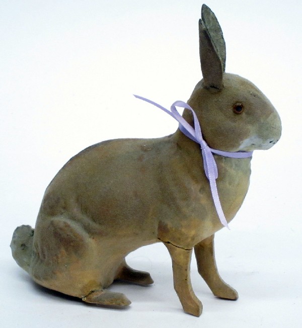 (2) RABBIT CANDY CONTAINERS: (1) Made in W. Germany; painted papier mache; larger rabbit repaired legs; H-4"-6 1/2", G