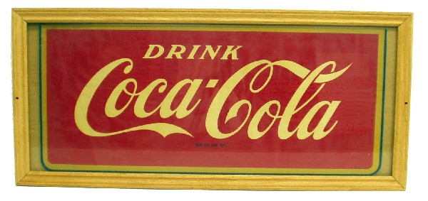 COCA-COLA DECAL: "Drink Coca-Cola" framed; L-25 1/2", G