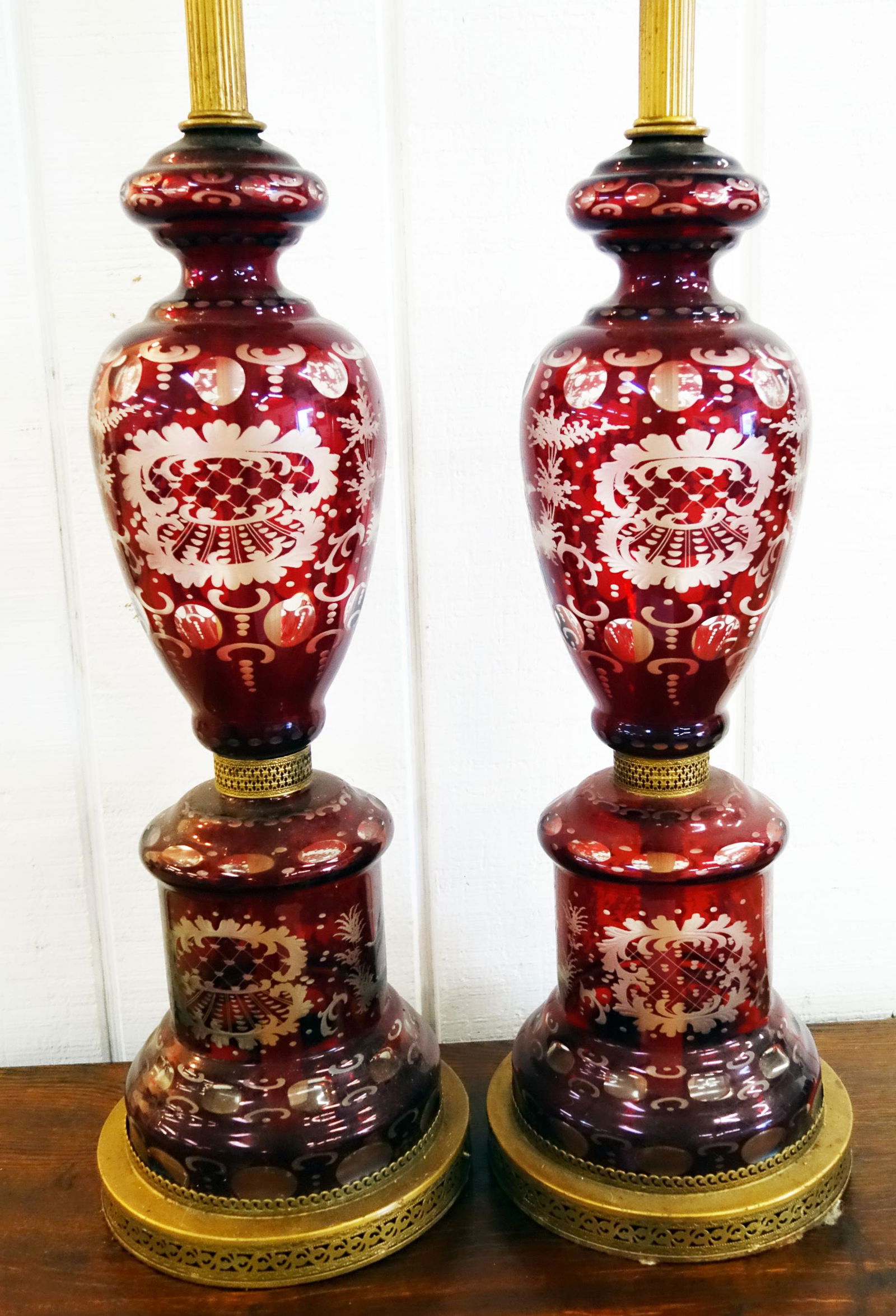 BOHEMIAN GLASS TABLE LAMPS (PAIR) (1 of 7)