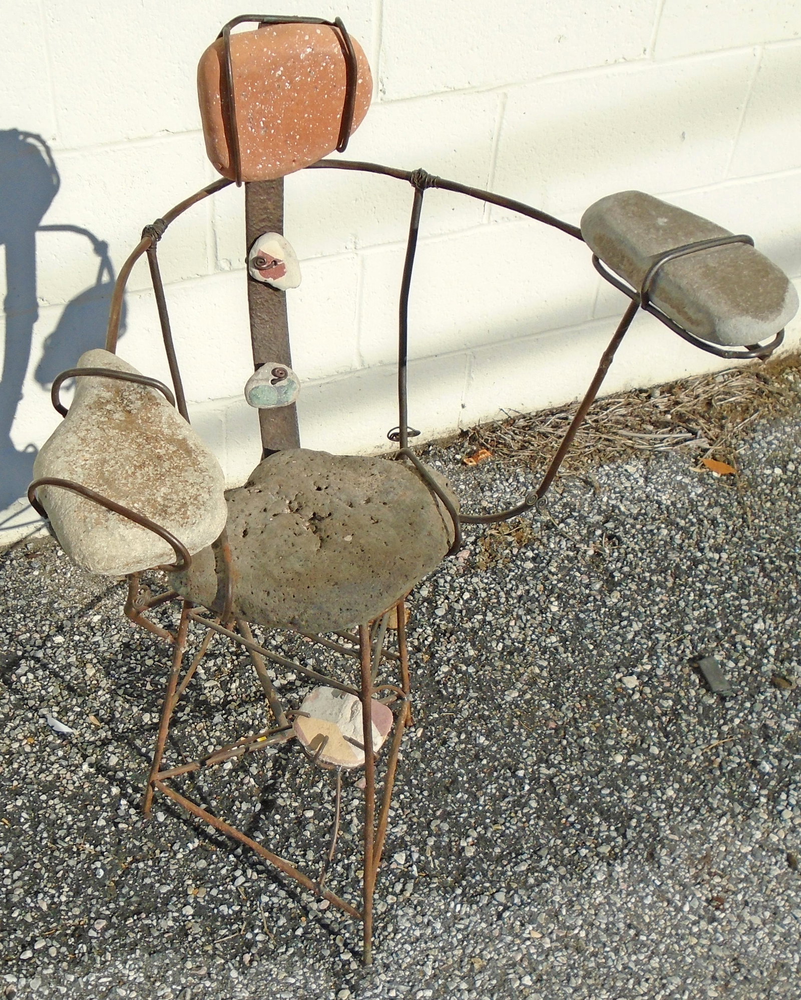 CONTEMPORARY CRAFTS ARM CHAIR: Metal rods with stone; inserted stones; normal wear; H- 34"; W- 24"; G-VG