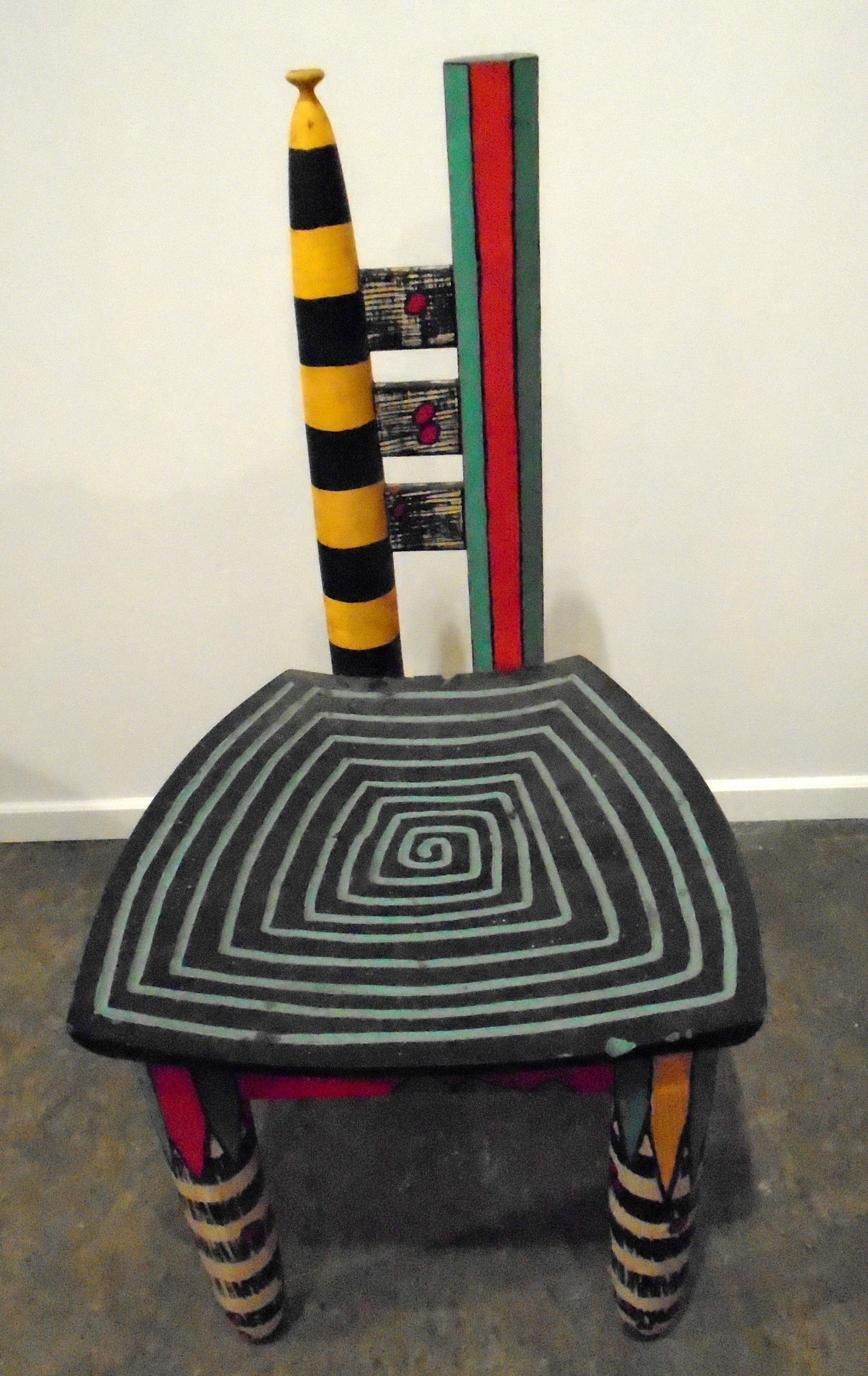 CONTEMPORARY CRAFTS LADDER BACK CHAIR: Painted wood chair; signed underneath; 1989; normal wear; H- 36"; W- 18"; G-VG