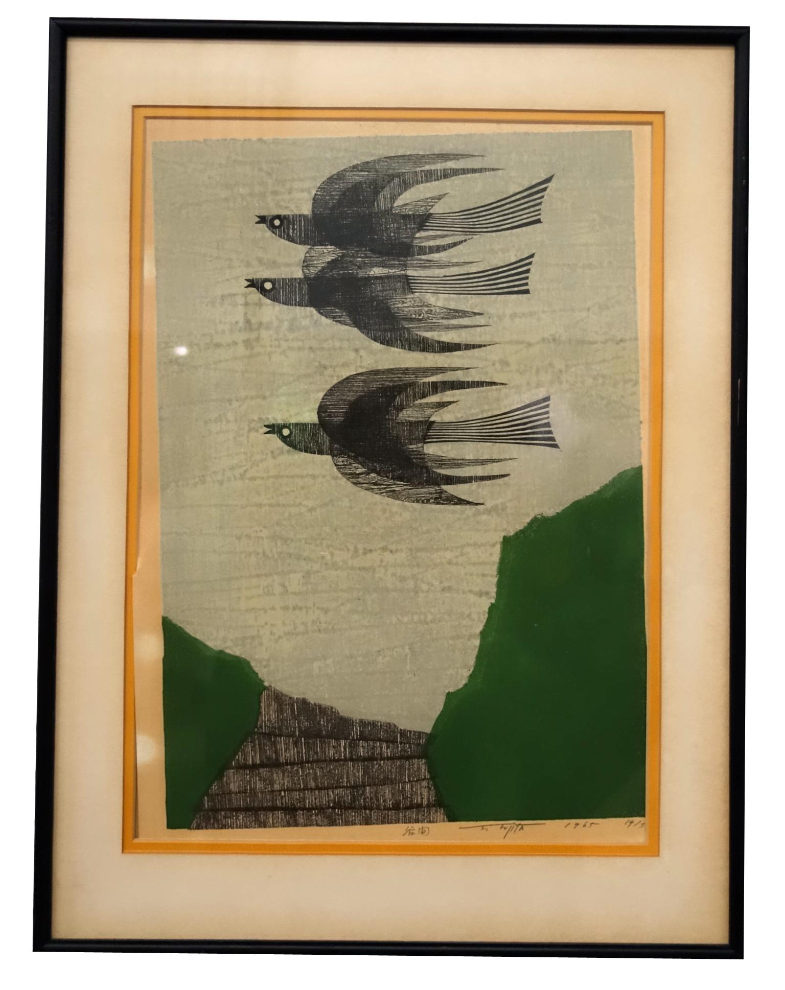 F. FUJITA WOODBLOCK PRINT (1 of 5)