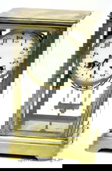 CRYSTAL REGULATOR CLOCK: French works, beveled glass, untested; minor hairline on face; no mercury in pendulum; H-8 1/2", G-VG