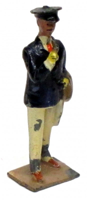 BRITAINS MAN STANDING WITH PIPE: Painted metal; paint loss to legs, upper back and hat; G