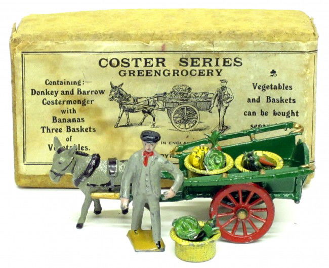 POT METAL FIGURES: Coaster series, green grocery, English; painted metal; box and label have minor wear; VG-EX