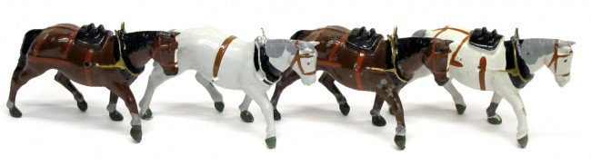 BRITAINS (4) HORSES: White and brown, painted metal; minor paint chips on some, VG-EX