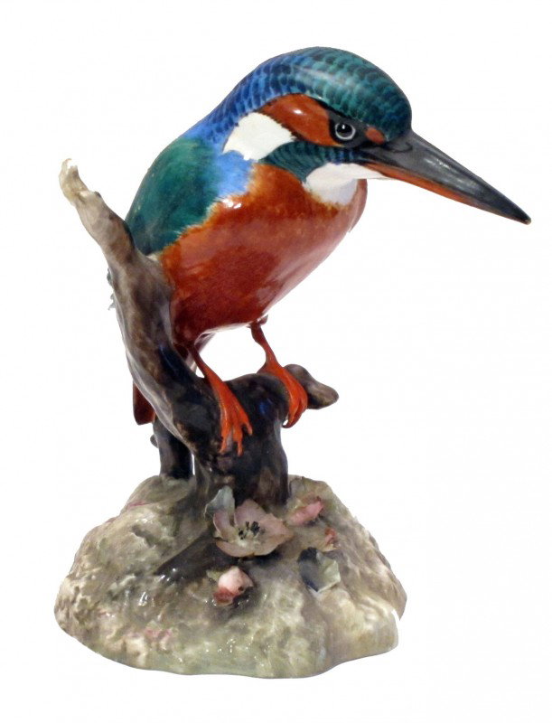 (4) BIRD FIGURINES: (1) Rosenthal, repaired beak and body; (1) Herend, (2) Royal Crown Derby kingfishers, repair; H-5 1/2", P-VG