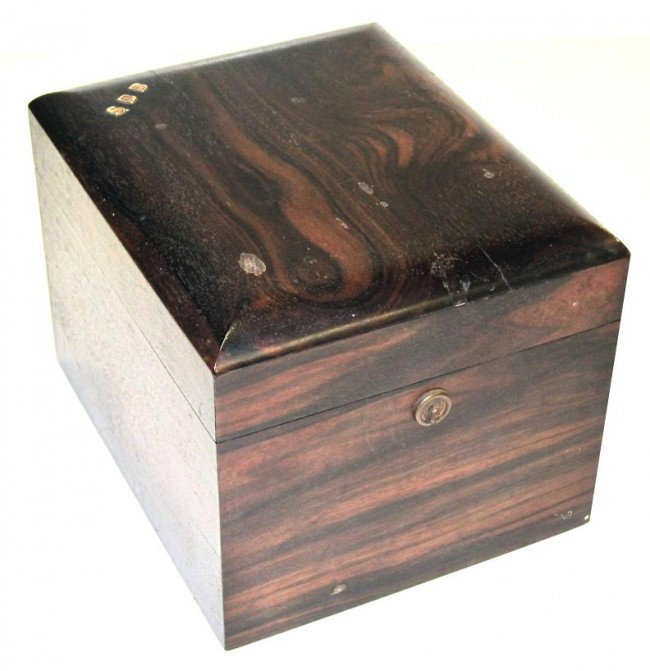 TIFFANY CIGAR HUMIDOR: Rosewood, H-6", G-VG