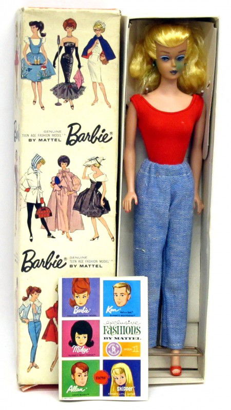 BARBIE DOLL: Original box and catalog booklet; smudge on face; H-11", G