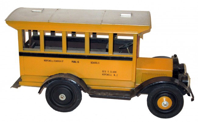 HOPEWELL TOWNSHIP SCHOOL BUS MODEL: Painted pressed steel, custom made; very minor scratches and arust; L-21", VG-EX