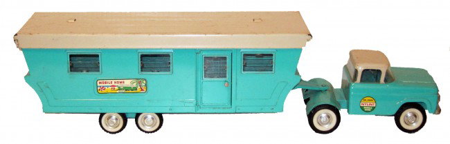STRUCTO MOBILE HOME: Painted pressed steel; (2) cracks in windows, normal wear, L-30", VG-EX