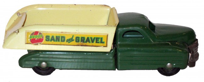 BUDDY-L SAND & GRAVEL TRUCK: Painted pressed steel; light wear; L-11", VG-EX