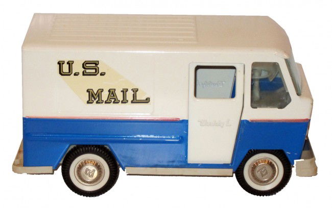 BUDDY-L U.S. MAIL VAN: Painted pressed steel; plastic bumper and under carriage; L-11", VG-EX