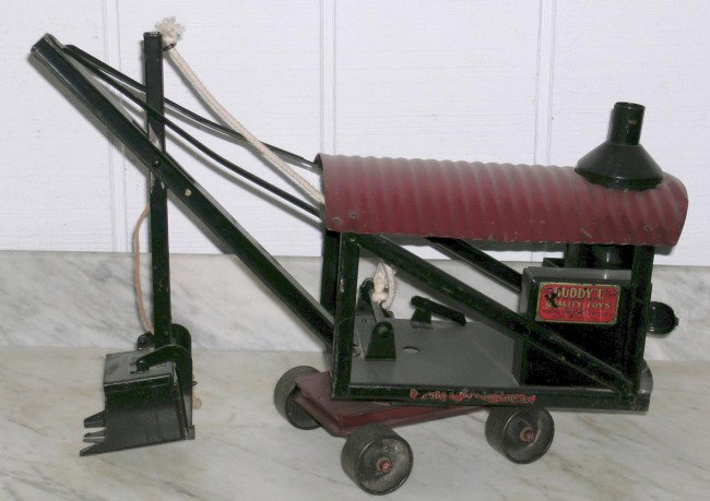 BUDDY L STEAM SHOVEL: Painted pressed steel; minor scratches; L-20", VG-EX