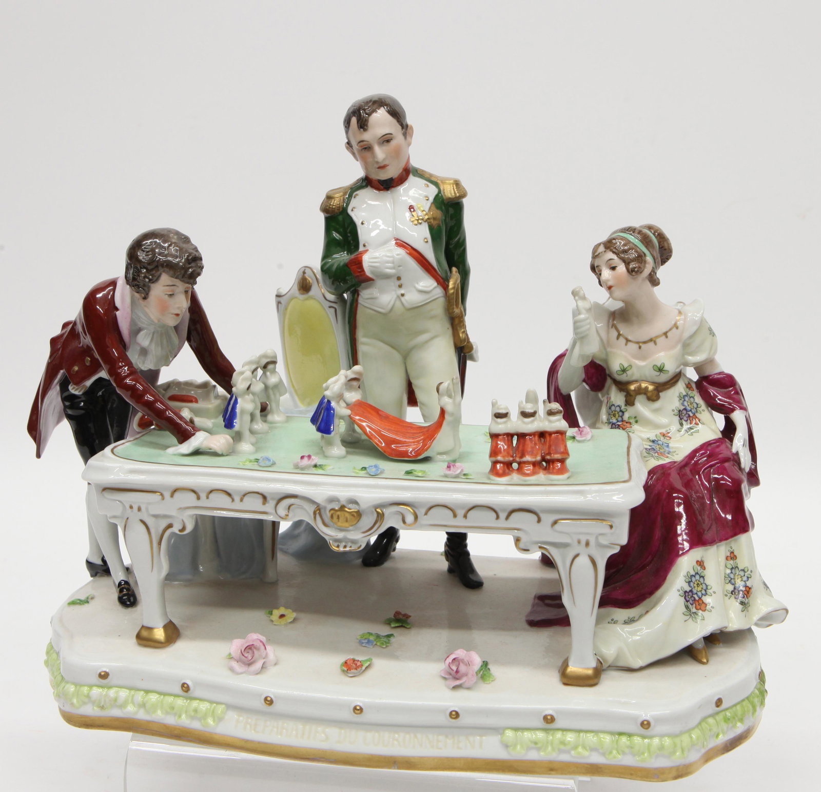 NAPOLEONIC CORONATION GROUP: Painted porcelain; Scheibe- Alsbach; Germany; normal wear; H- 8 1/2"; L- 11"; VG-EX