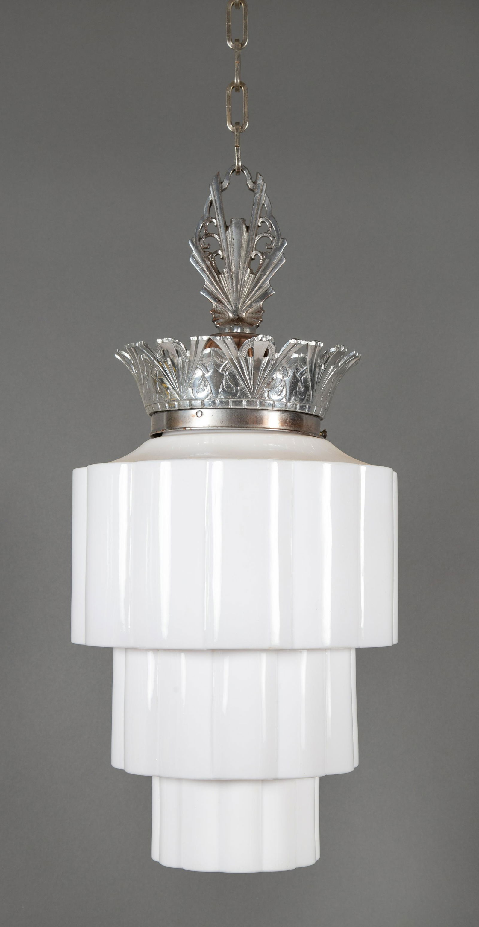 Art Deco Skyscraper Milk Glass Pendant Light with Fitter & Chain (1 of 5)
