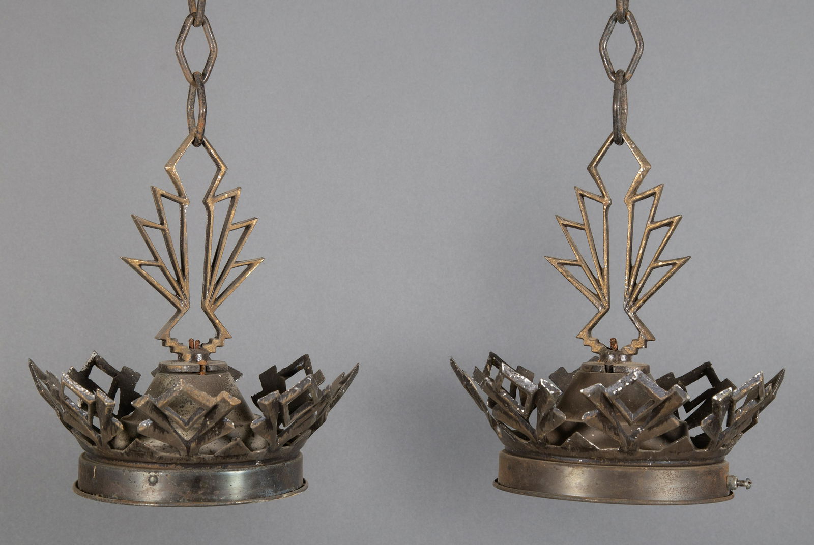 Pair Long Painted Aluminum Art Deco Light Fixture Fitters (1 of 8)