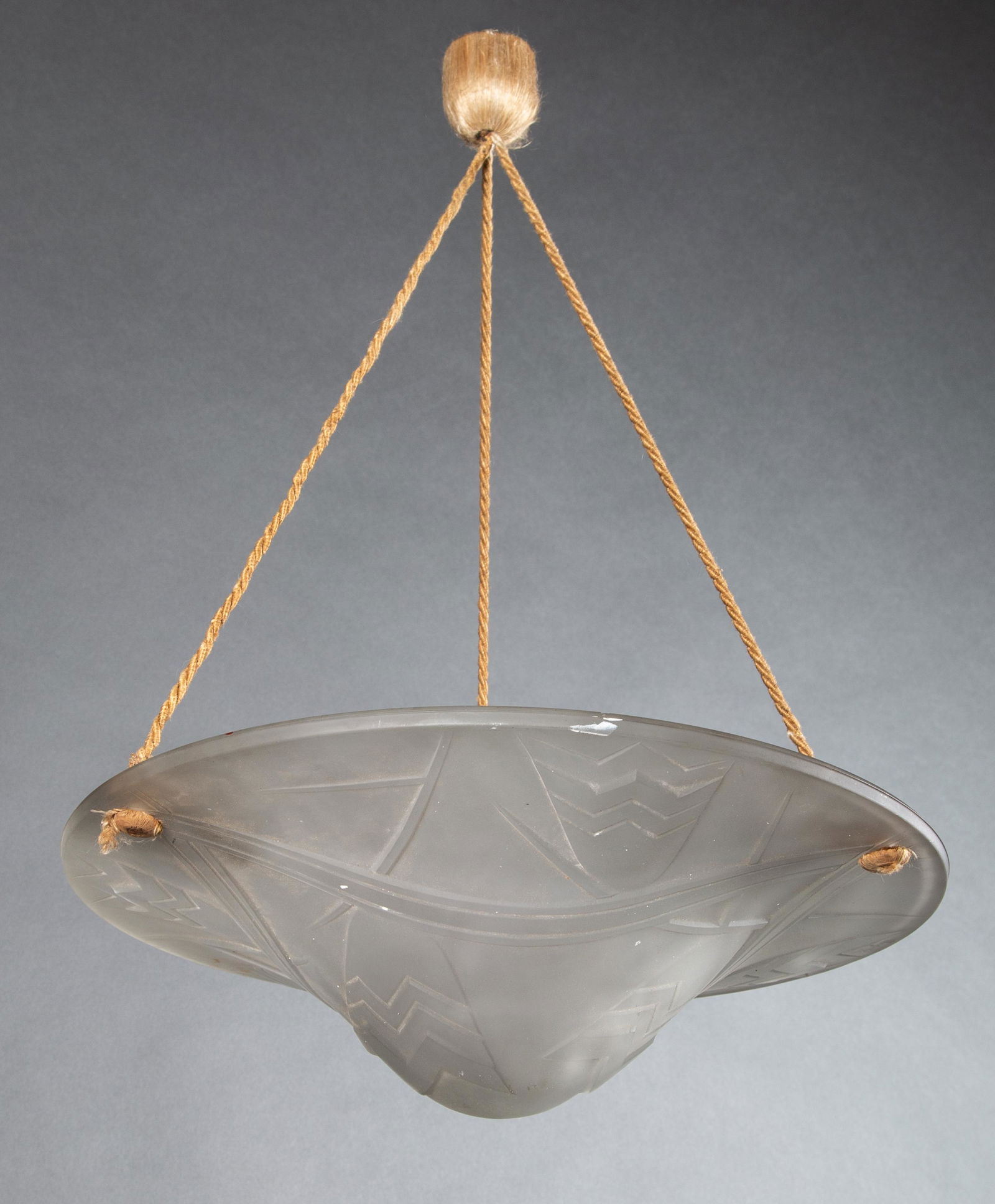 1920's French Art Deco Frosted Glass Pendant Light Attr. HANOT (1 of 4)