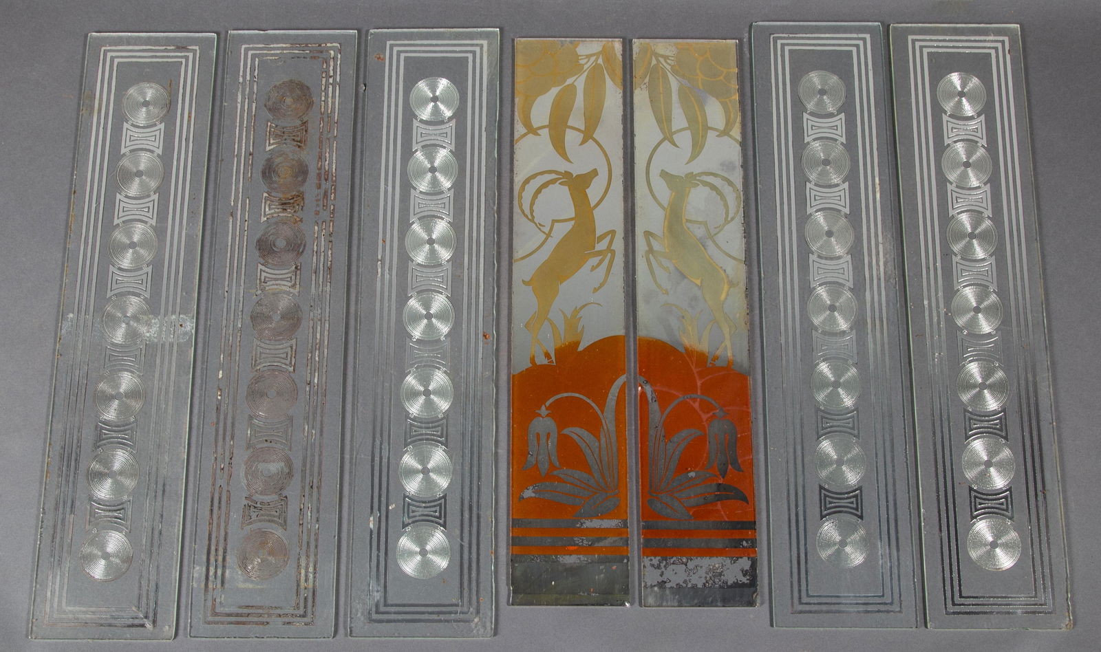 7 Art Deco Decorated Mirrored Glass Panels Furniture or Architectural Fragments (1 of 6)