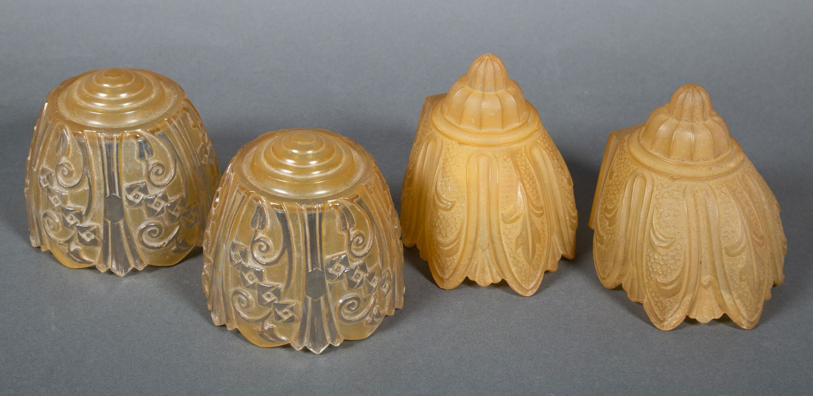 Two Pairs of Art Deco Glass Slip Shades by Moe Bridges & Consolidated Glass (1 of 6)