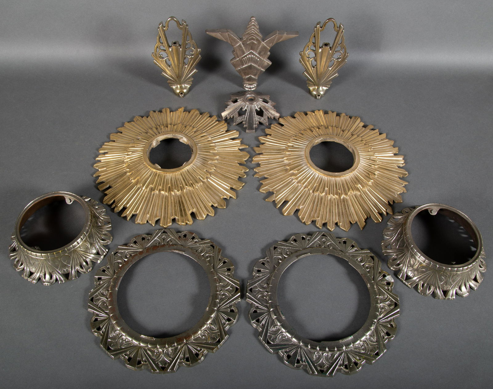 Group of 10 Art Deco Brass & Iron Lighting Elements (1 of 8)