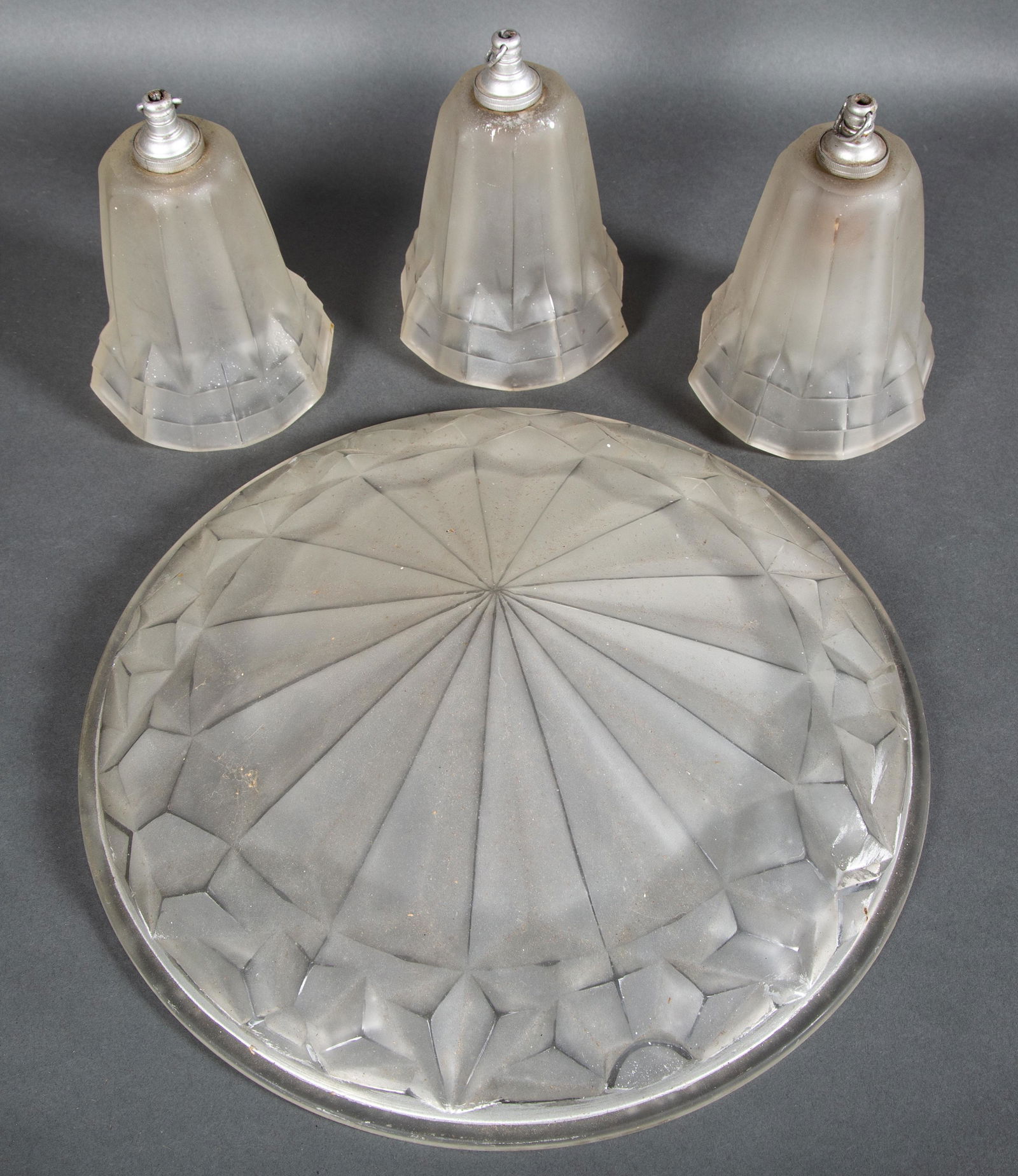 Set of Art Deco Frosted Glass Shades by Deque (1 of 7)