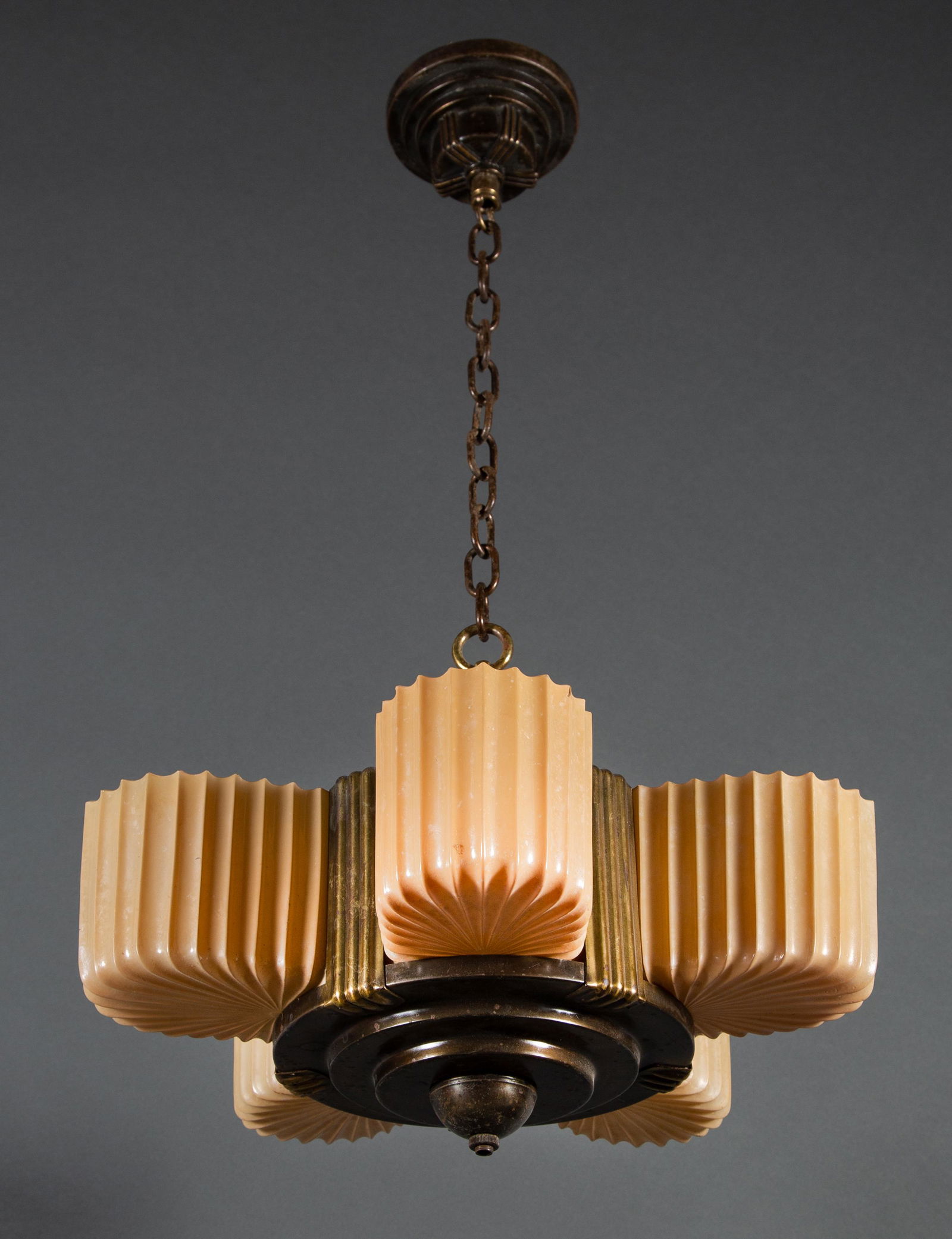 1930's American Art Deco Slip Shade Chandelier (1 of 6)