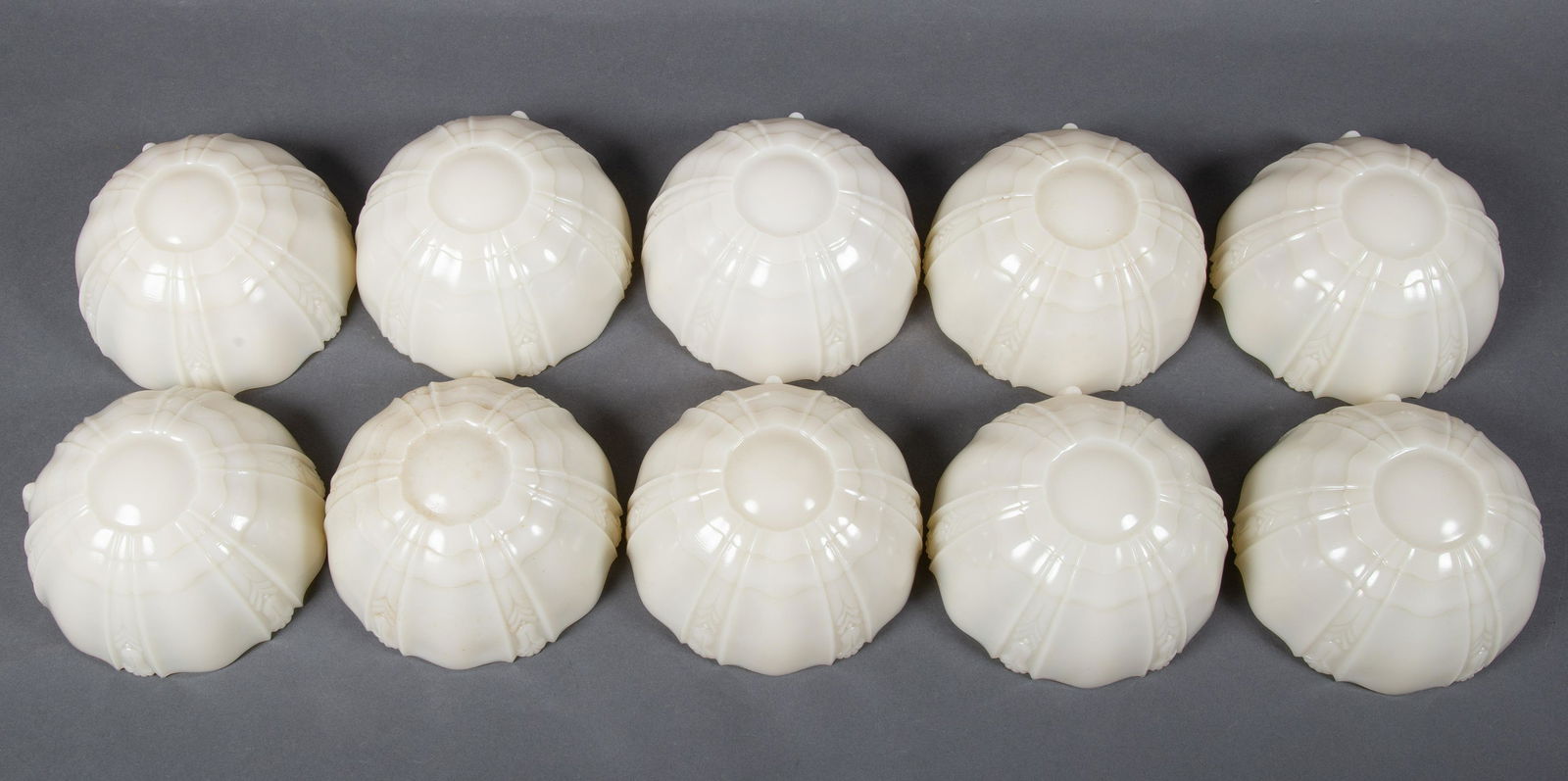 Set of 10 Art Deco Opalescent Custard Glass Slip Shades (1 of 10)